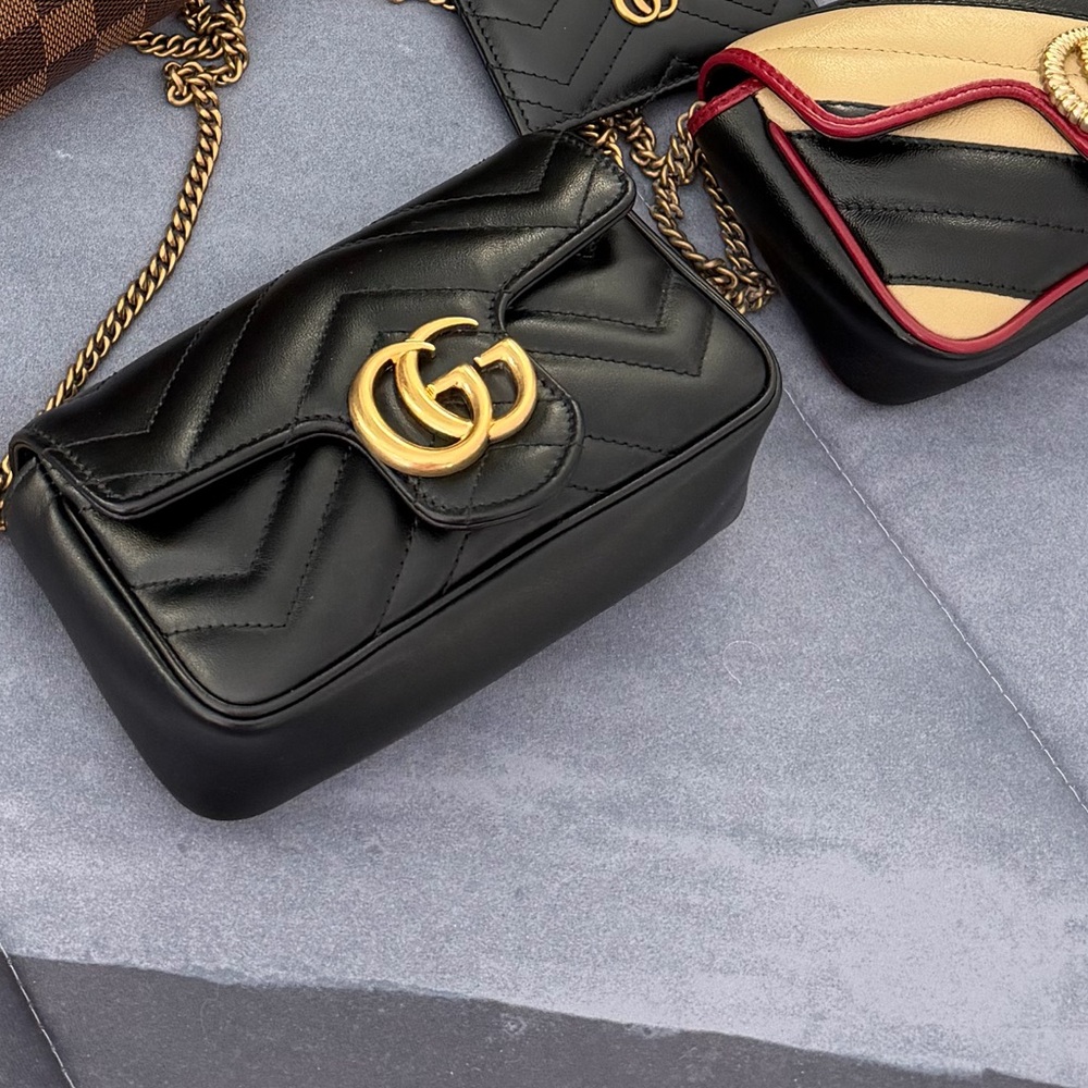 Black Quilted Leather Crossbody Bag with Gold Chain